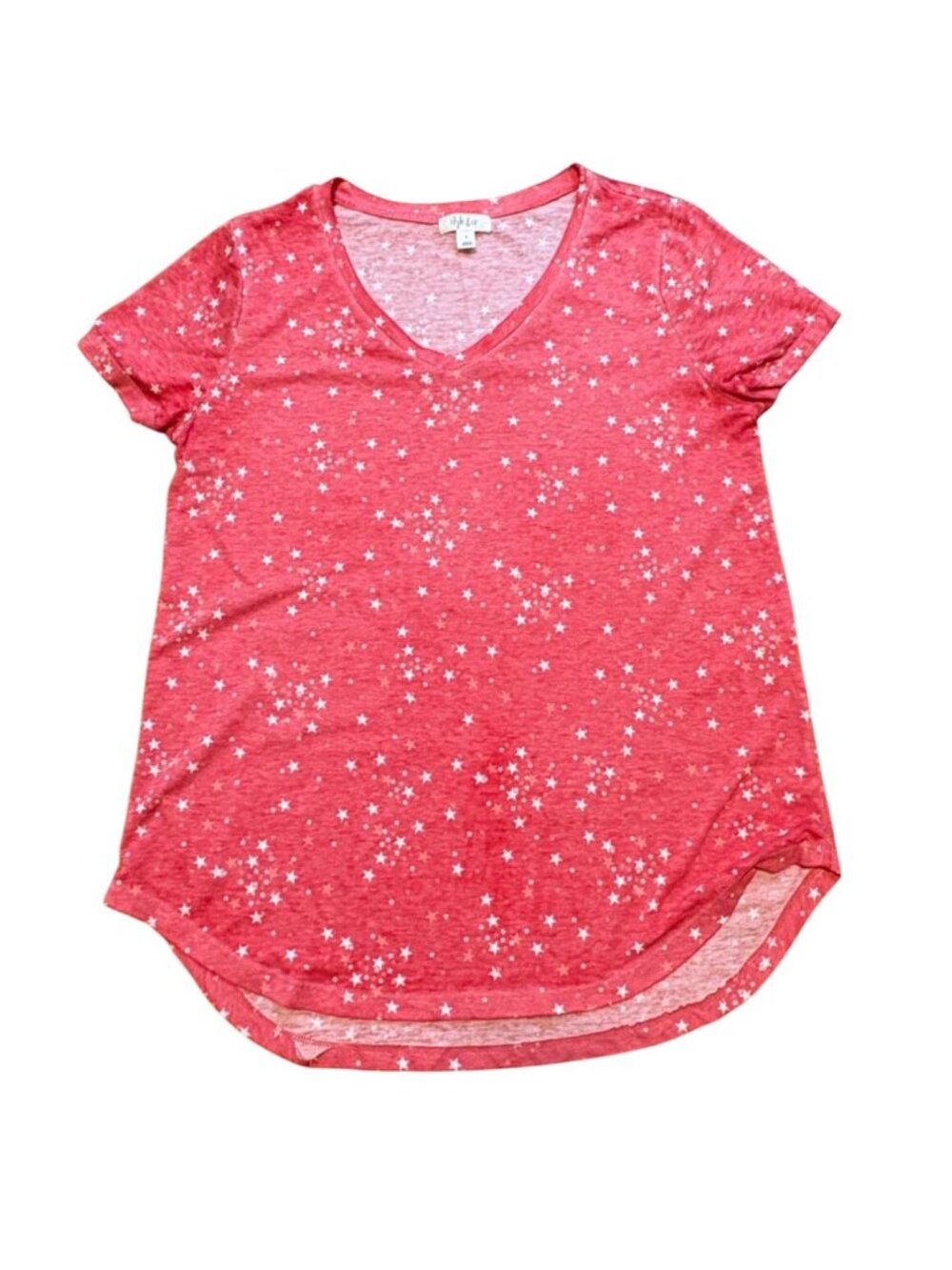 Style & Co Womens V-Neck Stars T-Shirt-Red-Size L-GUC